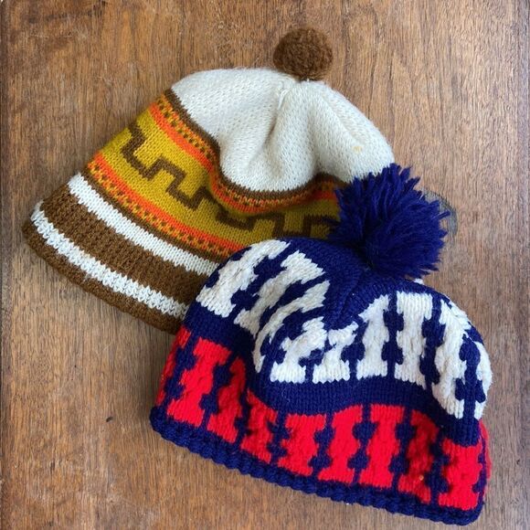 Set of Two Adult Vintage Knit Winter Hats - Picture 1 of 7